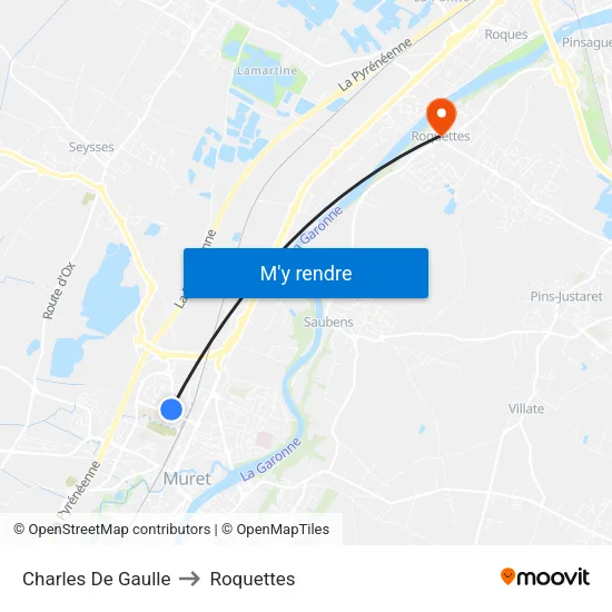 Charles De Gaulle to Roquettes map