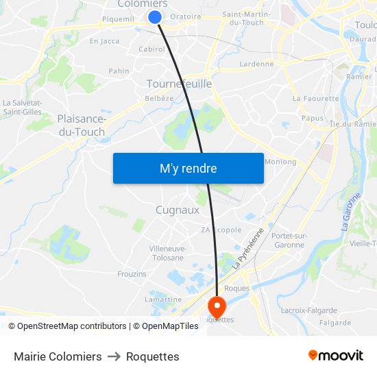 Mairie Colomiers to Roquettes map