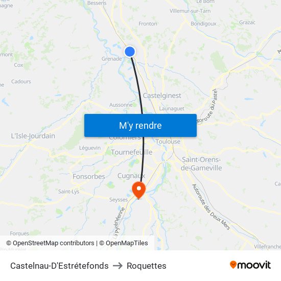 Castelnau-D'Estrétefonds to Roquettes map