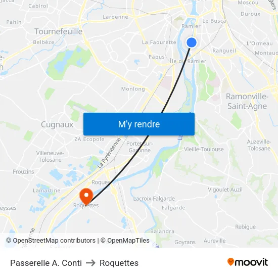 Passerelle A. Conti to Roquettes map