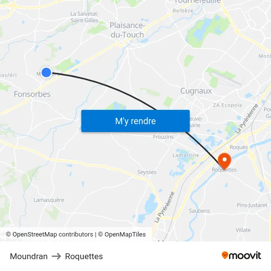 Moundran to Roquettes map