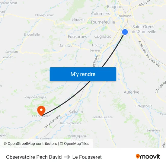 Observatoire Pech David to Le Fousseret map