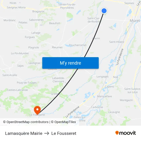 Lamasquère Mairie to Le Fousseret map