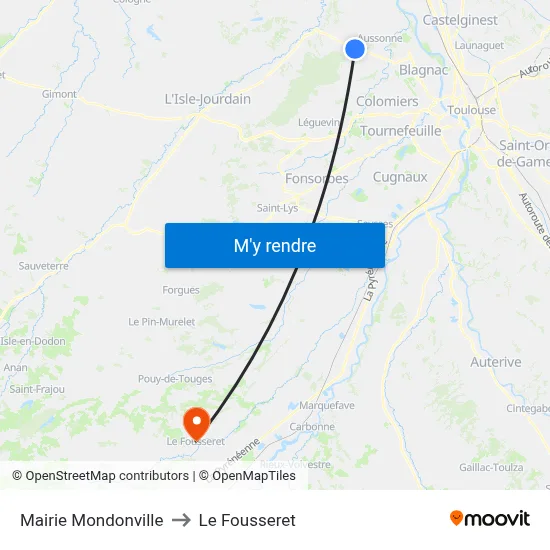 Mairie Mondonville to Le Fousseret map