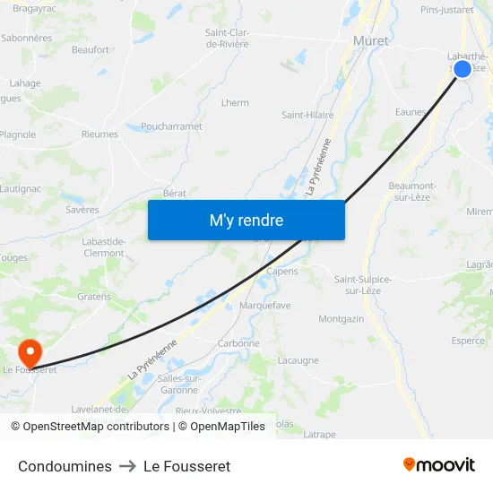 Condoumines to Le Fousseret map