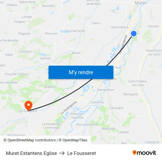 Muret Estantens Eglise to Le Fousseret map