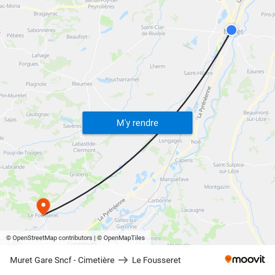 Muret Gare Sncf - Cimetière to Le Fousseret map