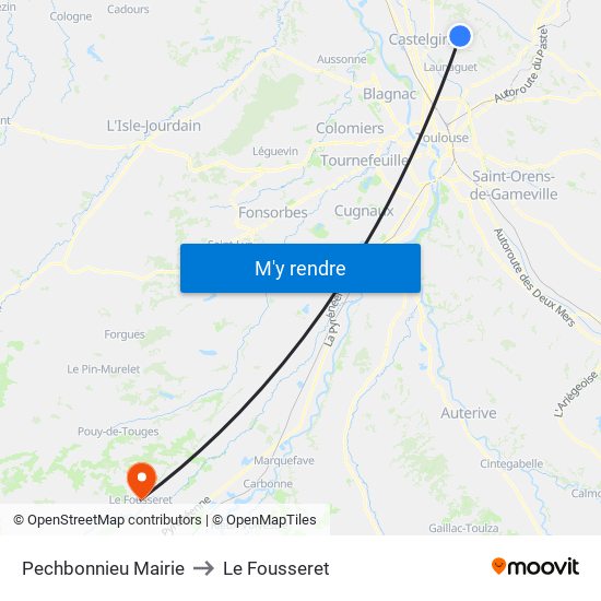 Pechbonnieu Mairie to Le Fousseret map