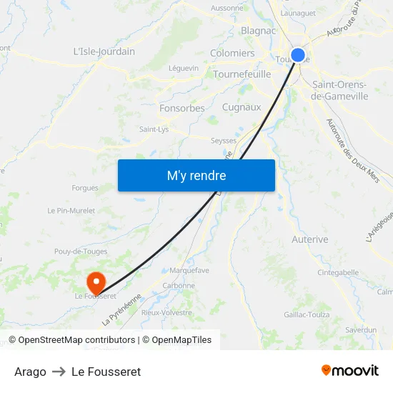 Arago to Le Fousseret map
