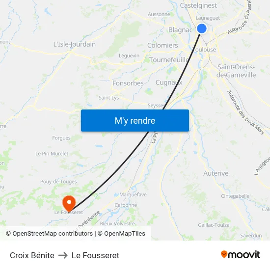 Croix Bénite to Le Fousseret map