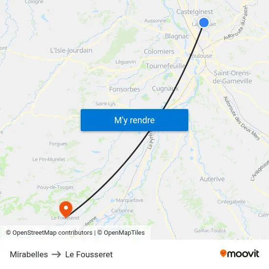 Mirabelles to Le Fousseret map