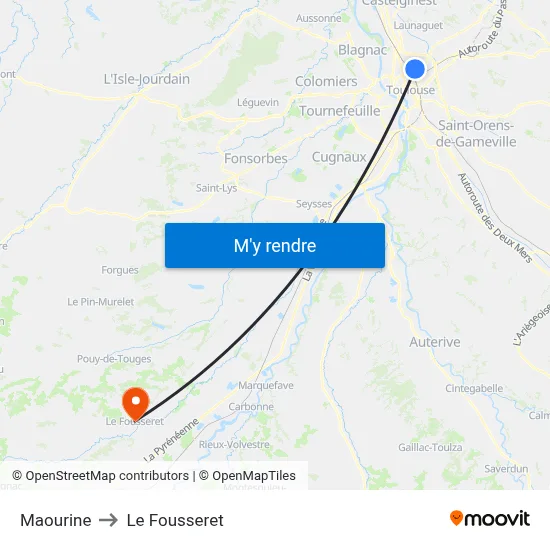 Maourine to Le Fousseret map