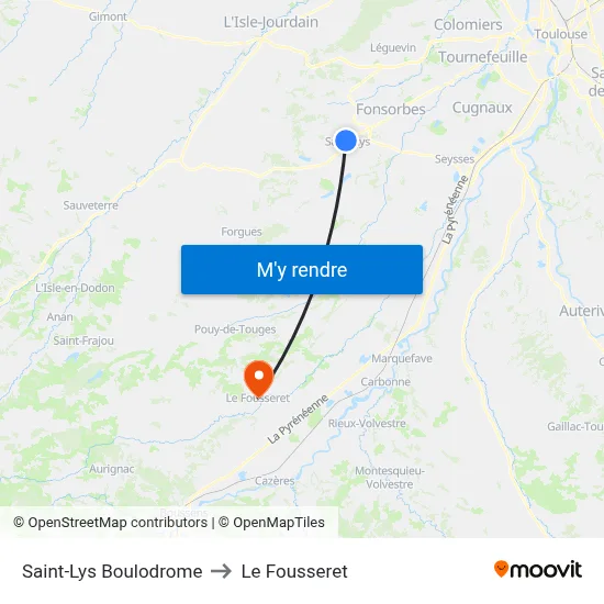 Saint-Lys Boulodrome to Le Fousseret map