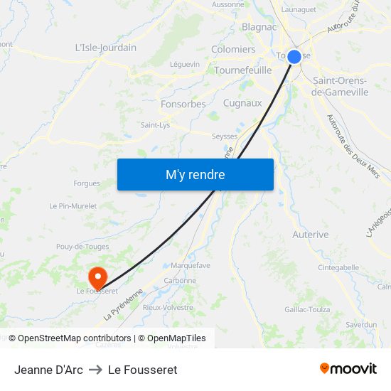 Jeanne D'Arc to Le Fousseret map