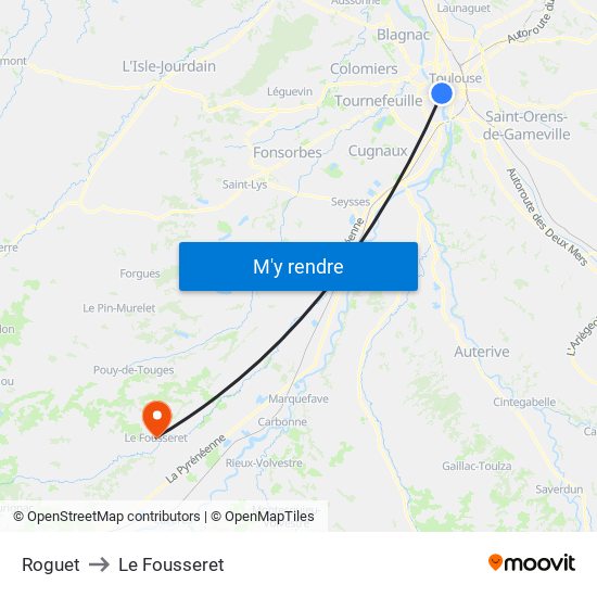 Roguet to Le Fousseret map