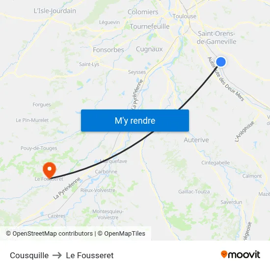 Cousquille to Le Fousseret map