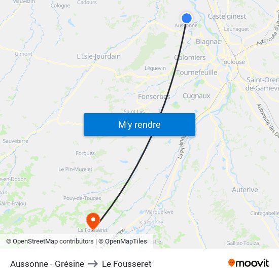Aussonne - Grésine to Le Fousseret map