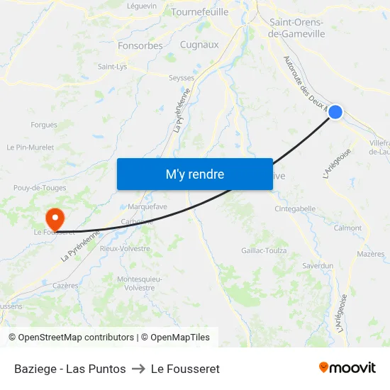 Baziege - Las Puntos to Le Fousseret map