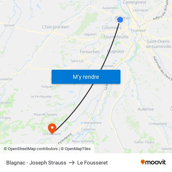 Blagnac - Joseph Strauss to Le Fousseret map