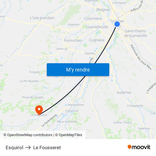 Esquirol to Le Fousseret map