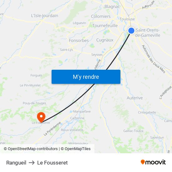 Rangueil to Le Fousseret map