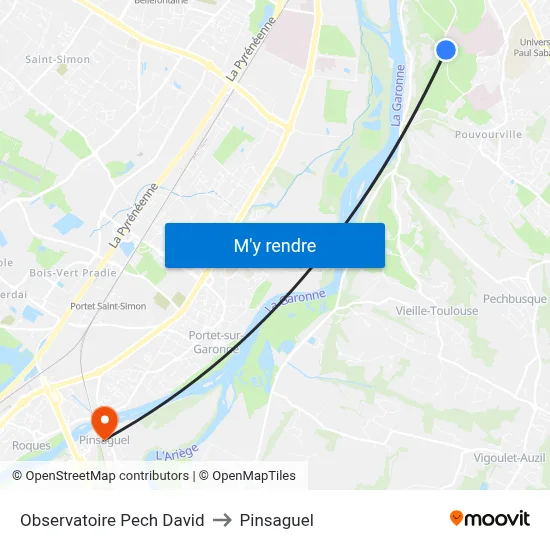 Observatoire Pech David to Pinsaguel map