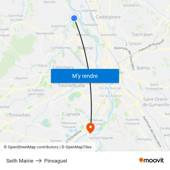 Seilh Mairie to Pinsaguel map