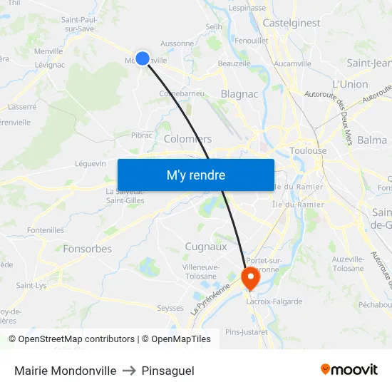 Mairie Mondonville to Pinsaguel map