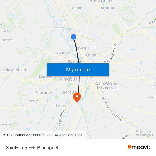 Saint-Jory to Pinsaguel map