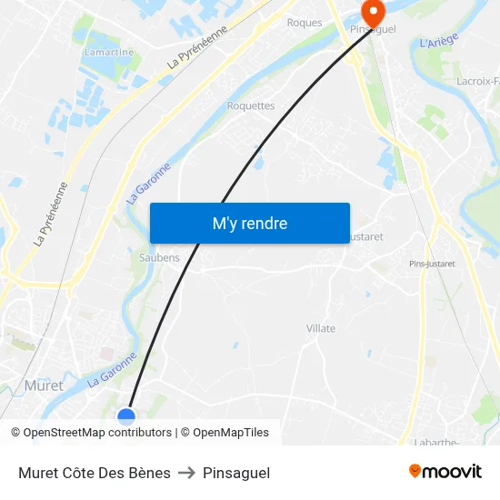 Muret Côte Des Bènes to Pinsaguel map