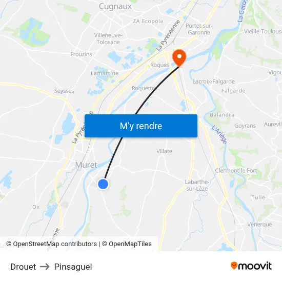 Drouet to Pinsaguel map