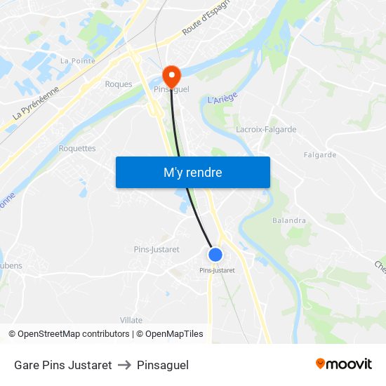 Gare Pins Justaret to Pinsaguel map
