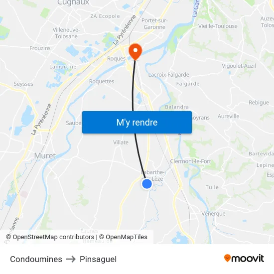 Condoumines to Pinsaguel map