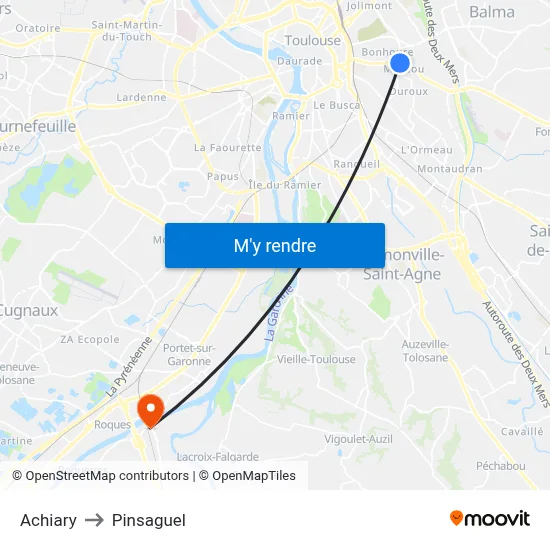 Achiary to Pinsaguel map