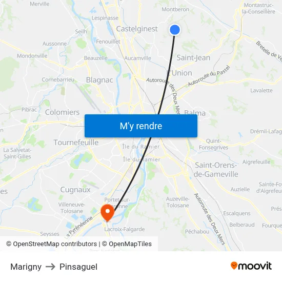 Marigny to Pinsaguel map