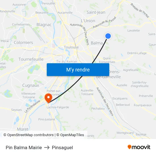 Pin Balma Mairie to Pinsaguel map