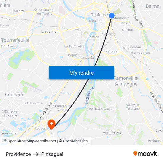 Providence to Pinsaguel map