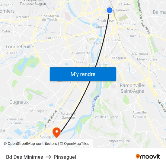 Bd Des Minimes to Pinsaguel map