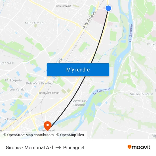 Gironis - Mémorial Azf to Pinsaguel map