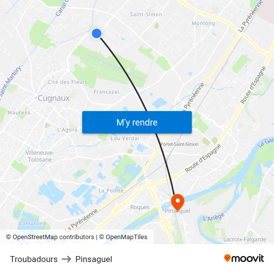 Troubadours to Pinsaguel map