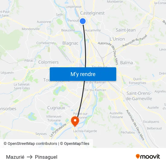 Mazurié to Pinsaguel map