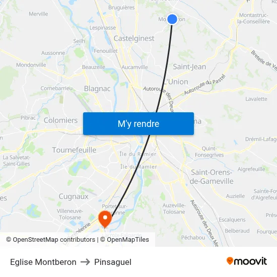Eglise Montberon to Pinsaguel map