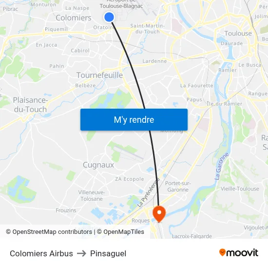 Colomiers Airbus to Pinsaguel map