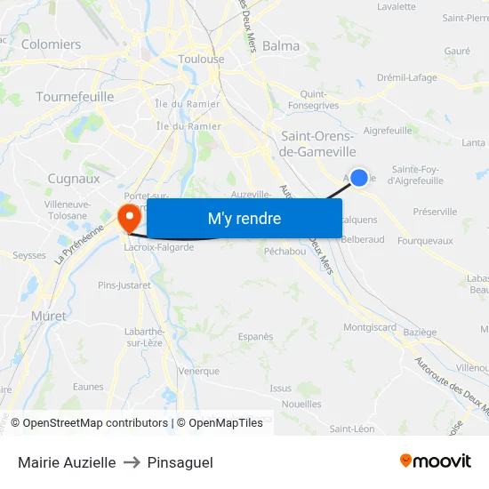 Mairie Auzielle to Pinsaguel map