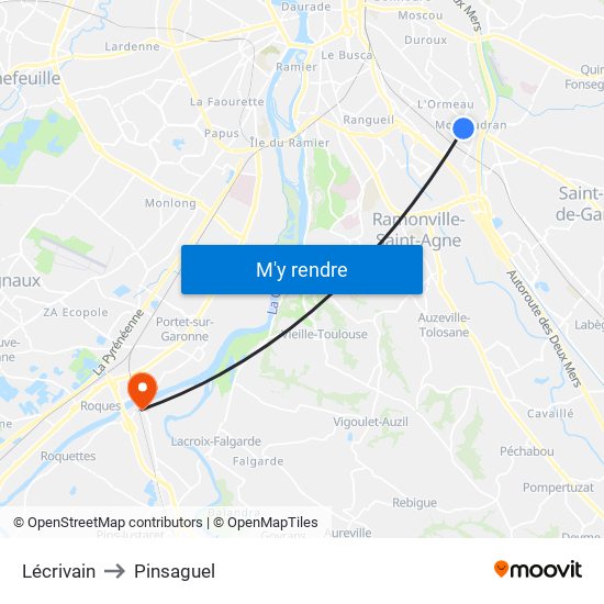 Lécrivain to Pinsaguel map