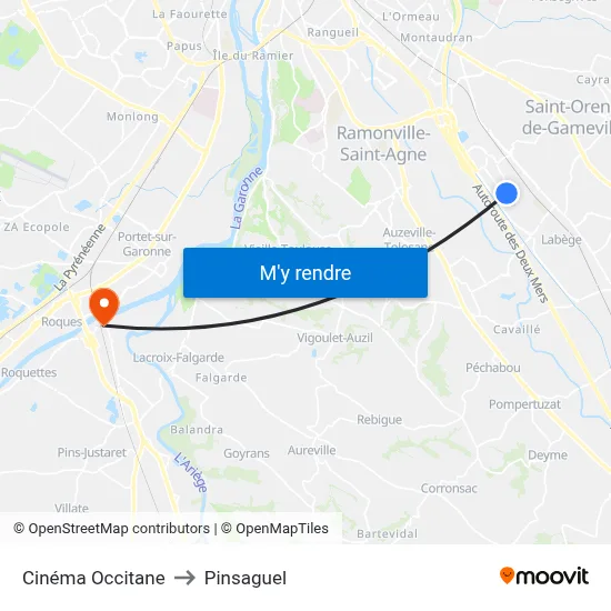 Cinéma Occitane to Pinsaguel map