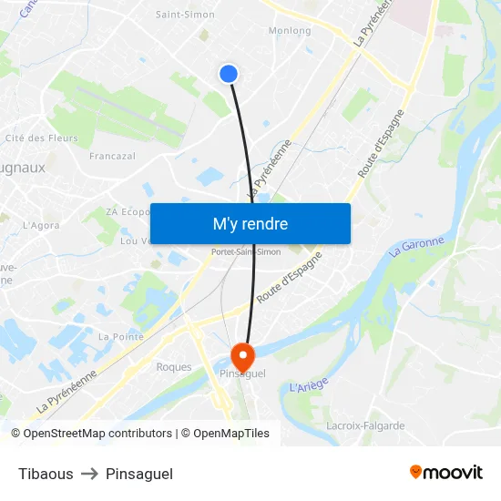 Tibaous to Pinsaguel map