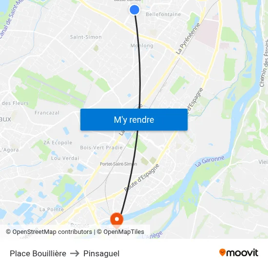 Place Bouillière to Pinsaguel map