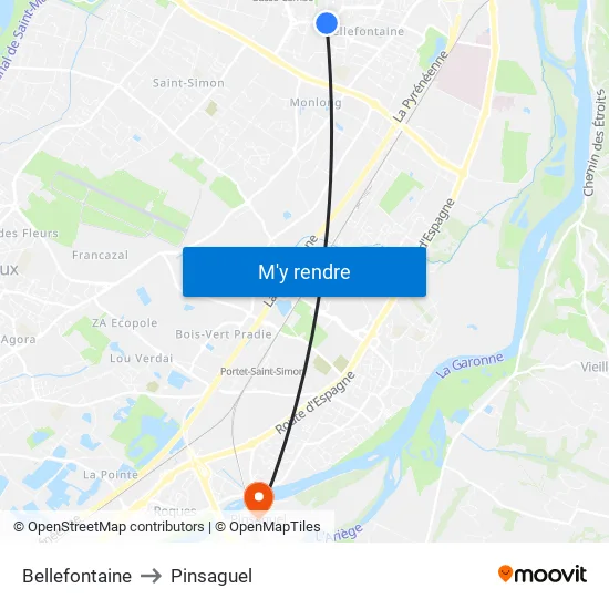 Bellefontaine to Pinsaguel map