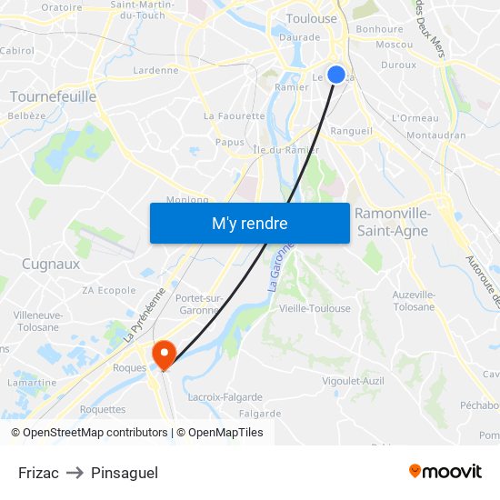 Frizac to Pinsaguel map